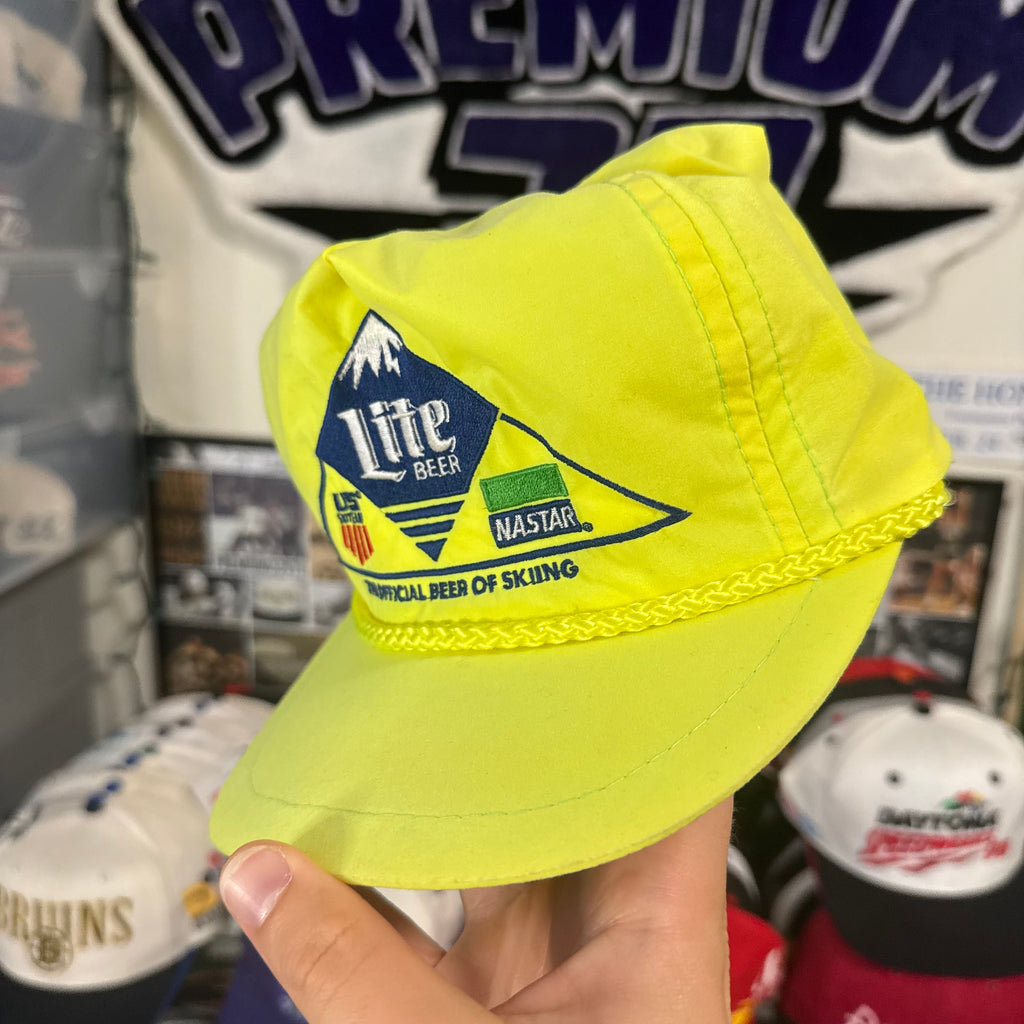 Miller Lite The Official Beer of Skiing Neon Yellow Velcro Strapback