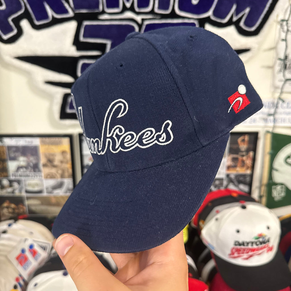New York Yankees Large Script Spell Out Sports Specialties Fitted Hat Conversion MLB Baseball