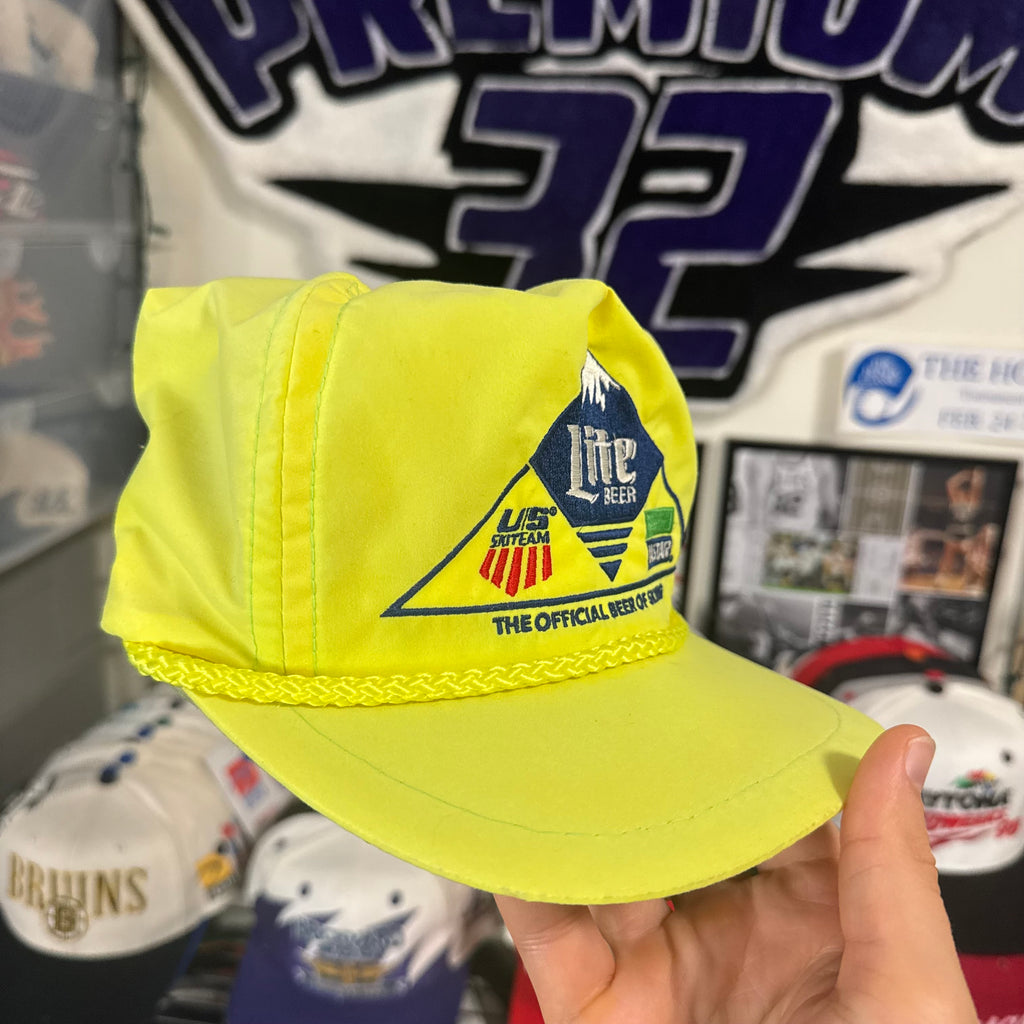 Miller Lite The Official Beer of Skiing Neon Yellow Velcro Strapback