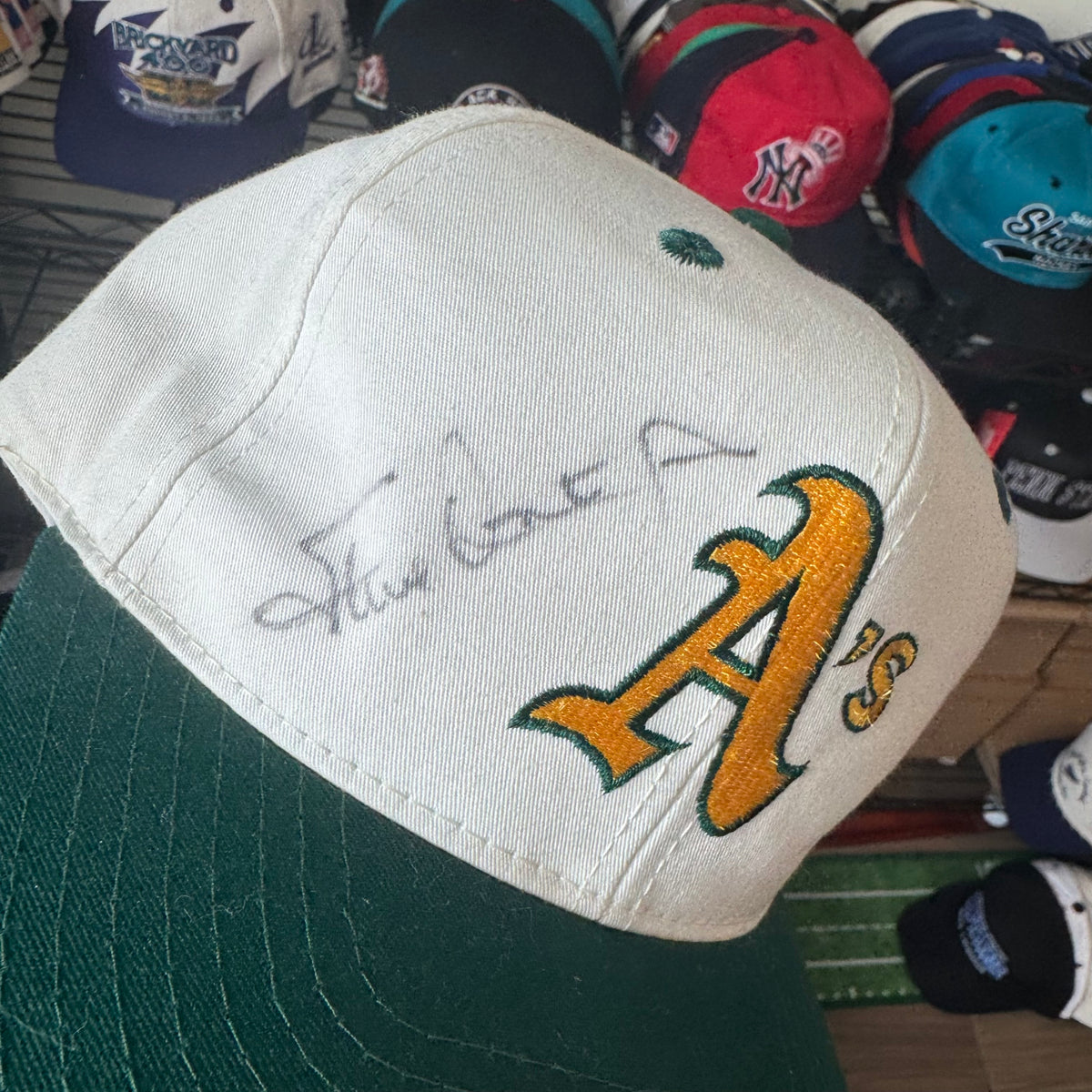 Oakland Athletics Plain Logo Twins Enterprise MLB Baseball Snapback signed by Steve Ontiveros