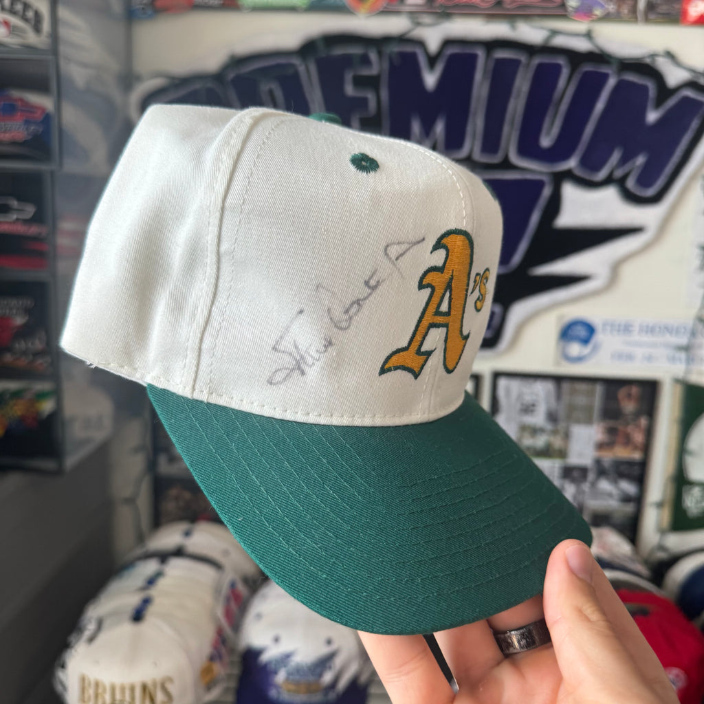 Oakland Athletics Plain Logo Twins Enterprise MLB Baseball Snapback signed by Steve Ontiveros