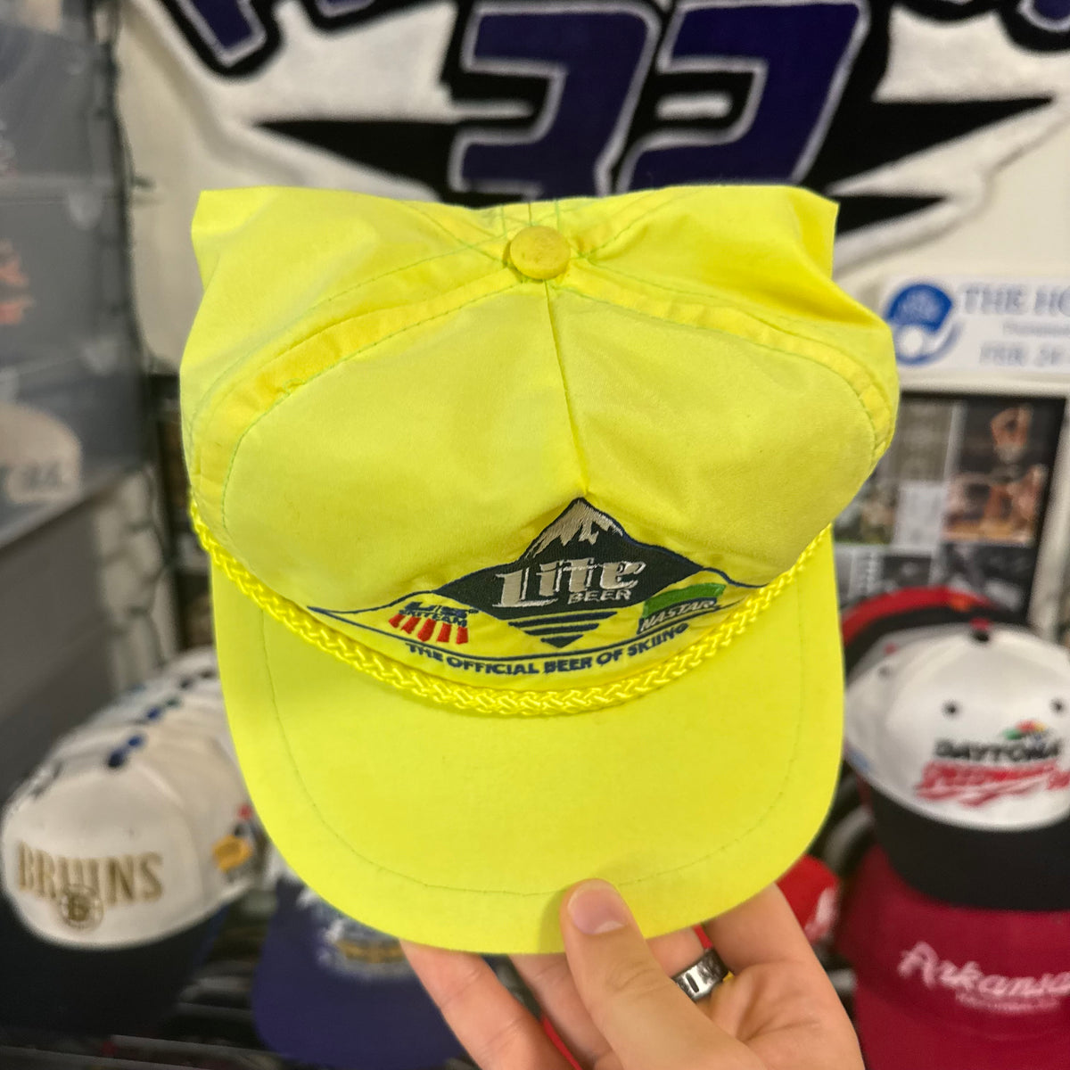 Miller Lite The Official Beer of Skiing Neon Yellow Velcro Strapback