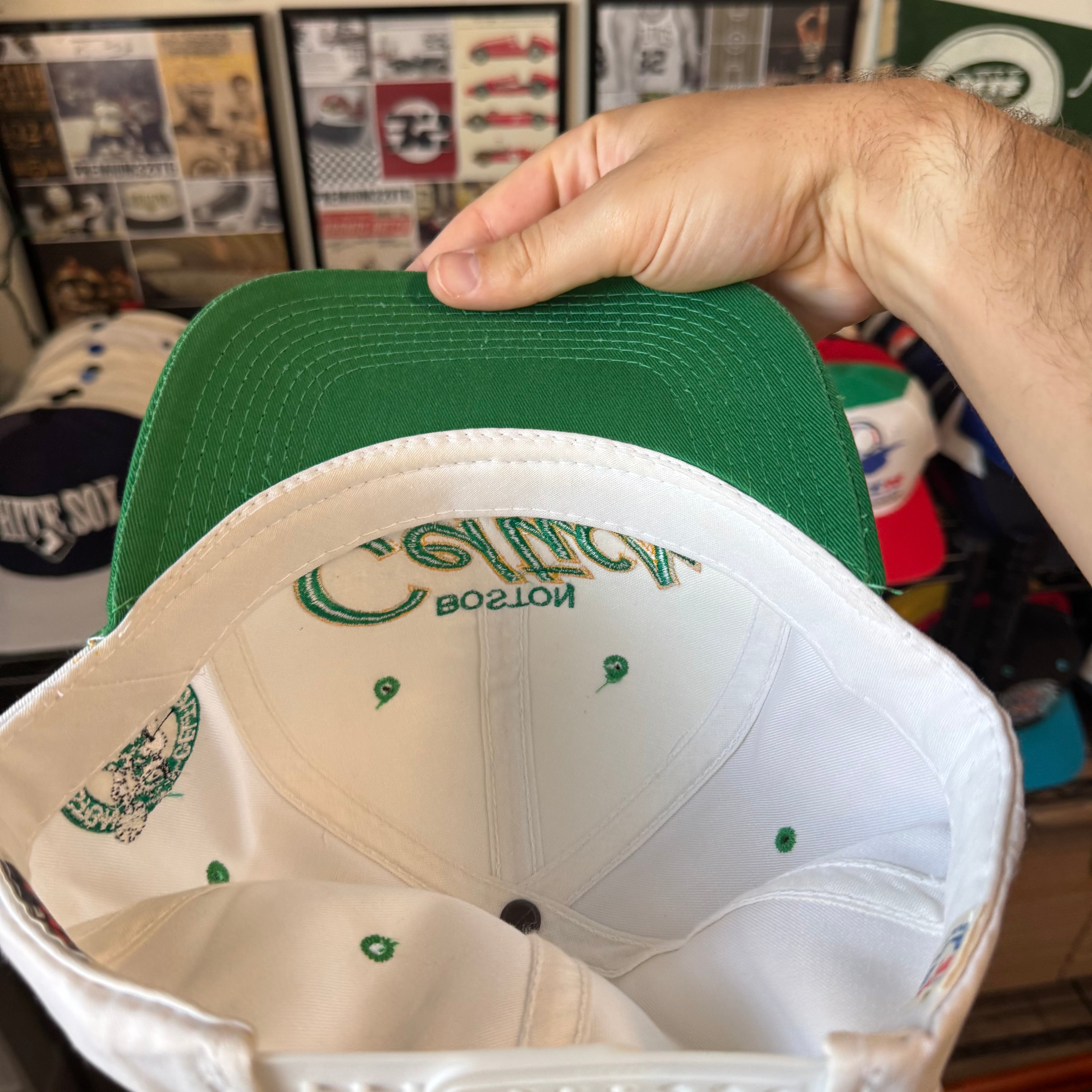 Boston Celtics Sports Specialties Double Line Script NBA Basketball Snapback *flaw*