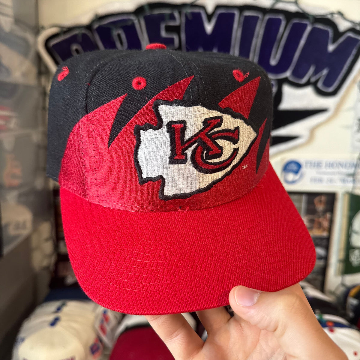 Kansas City Chiefs Black Dome Logo Athletic Sharktooth NFL Football SnapBack