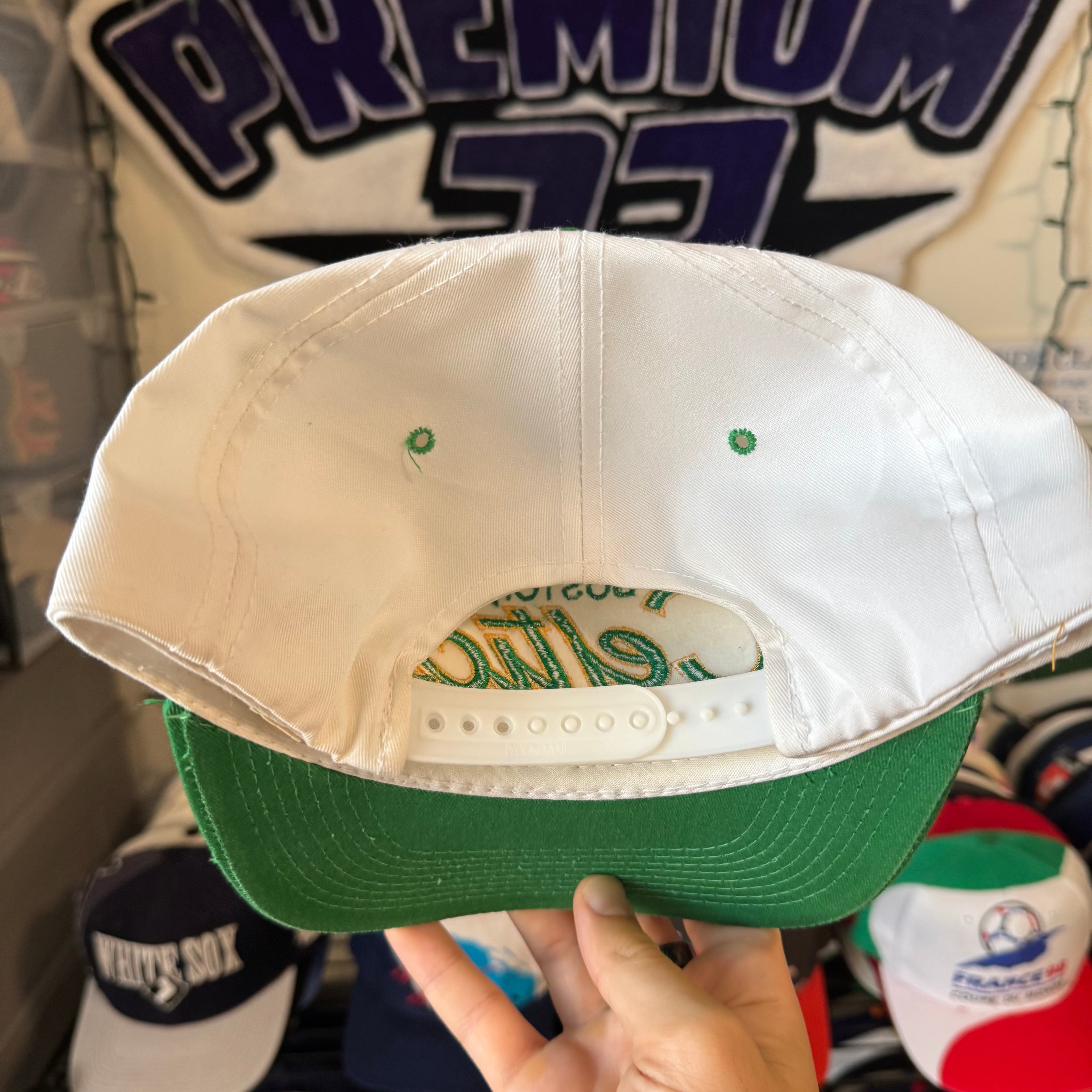 Boston Celtics Sports Specialties Double Line Script NBA Basketball Snapback *flaw*
