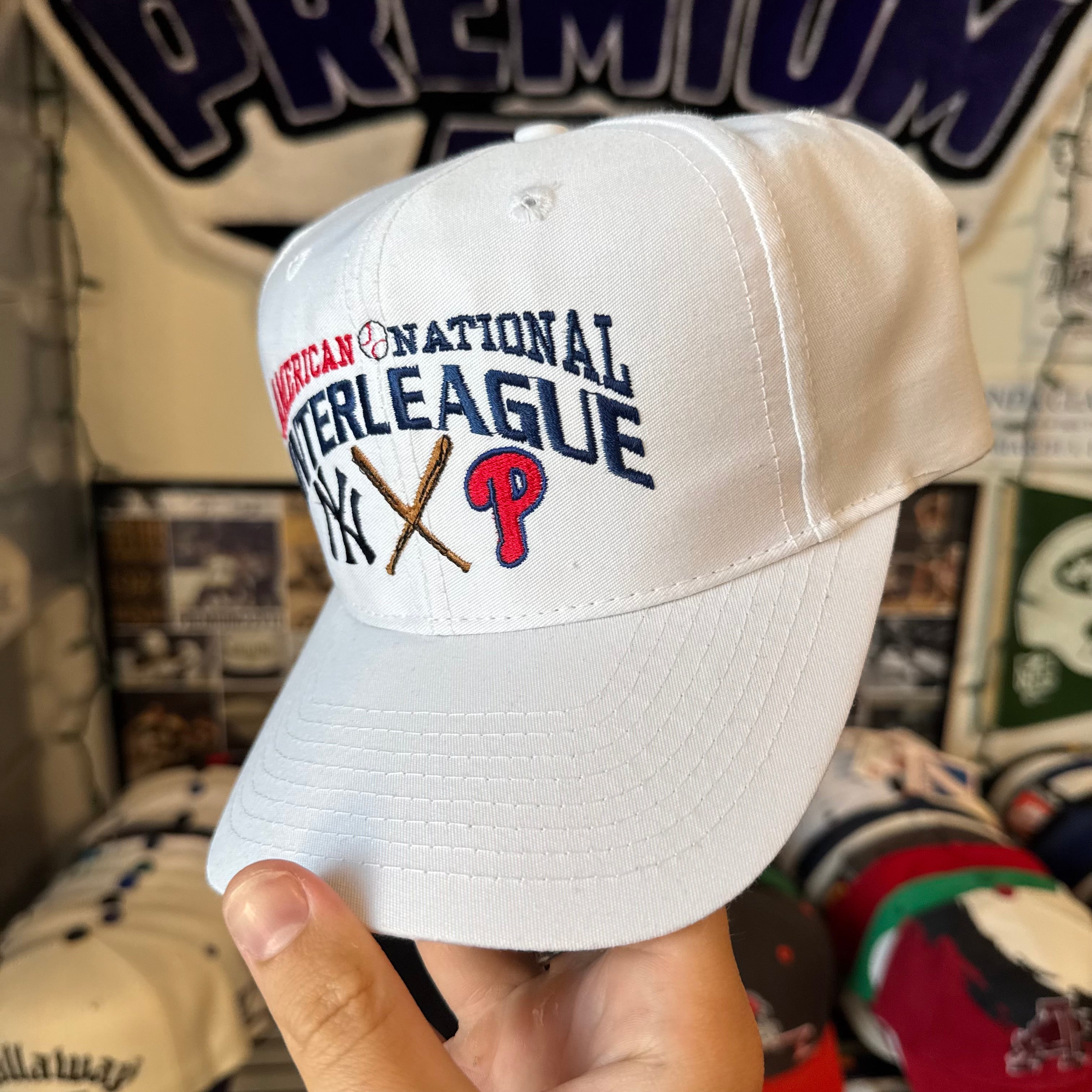 American League National League New York Yankees vs Philadelphia Phillies Logo 7 MLB Baseball Snapback