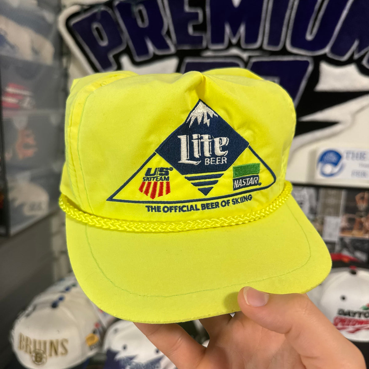 Miller Lite The Official Beer of Skiing Neon Yellow Velcro Strapback