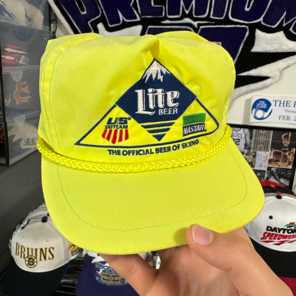 Miller Lite The Official Beer of Skiing Neon Yellow Velcro Strapback